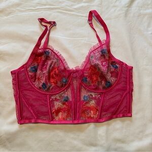 For Love And Lemons Fuchsia Floral Embroidered Longline Corset
